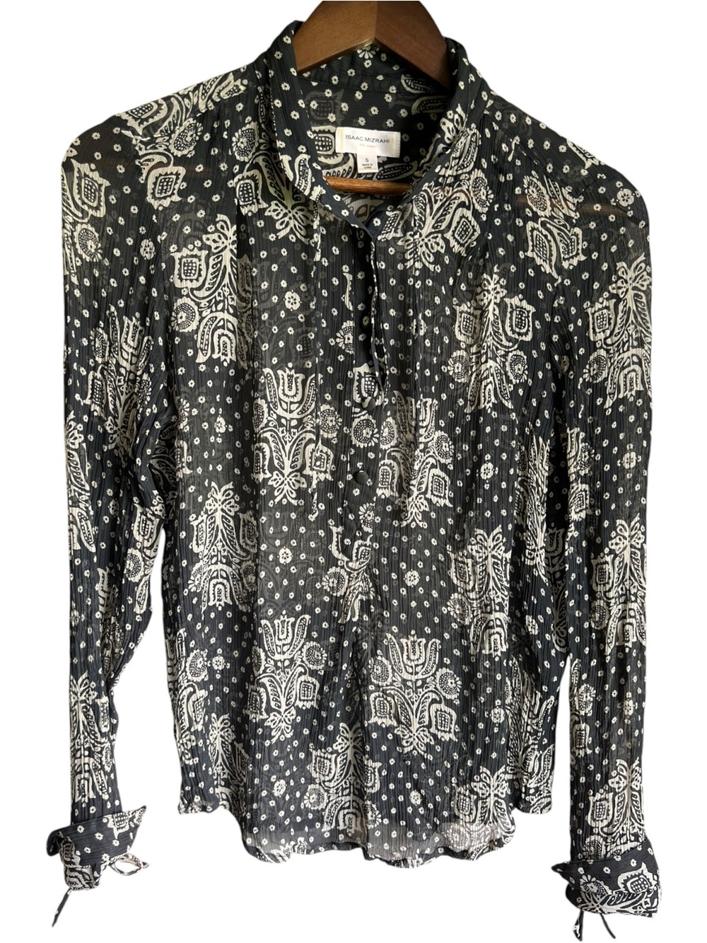 Isaac Mizrahi Target Womens Size S Blouse‎ 100% Silk Sheer Crinkle Paisley Artsy